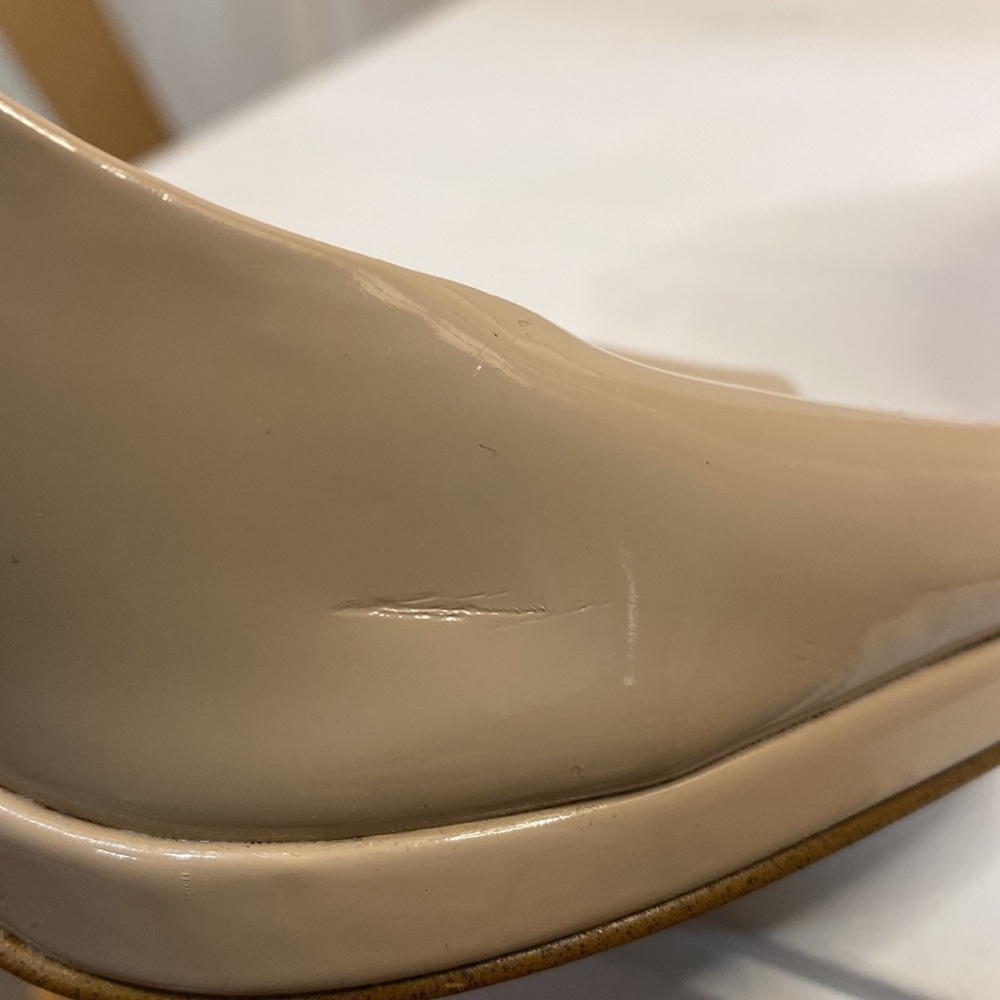 Shiny Nude Peep Toe Heels - Picture 12 of 15
